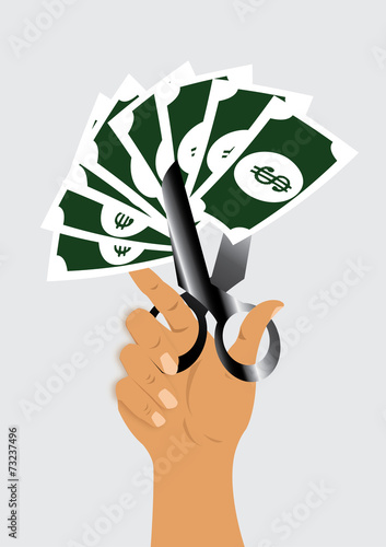 cut price. scissor cutting dollar sign