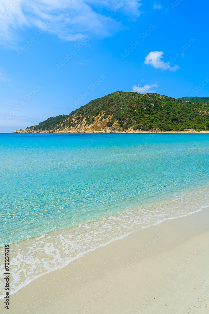 Idyllic paradise Cala Pira beach and azure sea water, Sardinia