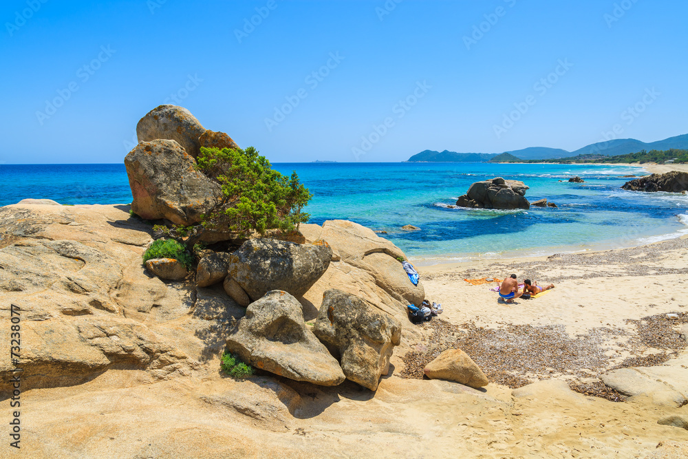Rocks on coast of Sardinia island near Peppino beach, Italy