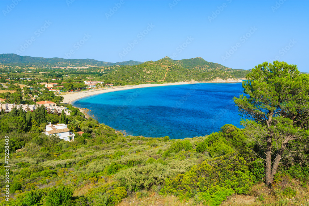 Coast of Sardinia island with view of beautiful Capo Boi bay