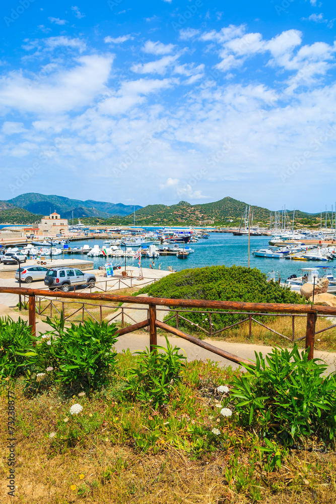 Naklejka premium View of Porto Giunco touristic port, Sardinia island, Italy