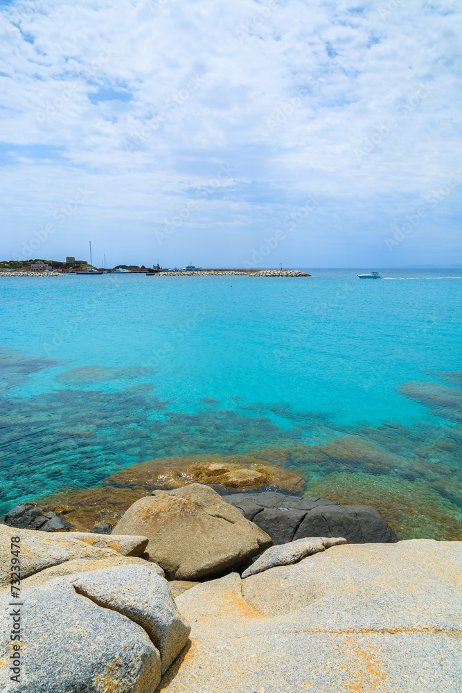Rocks in sea water at Spiaggia del Riso beach, Sardinia island