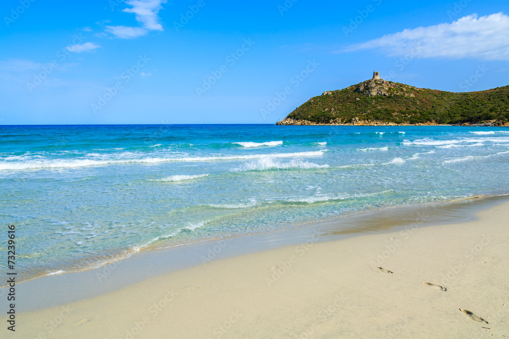 Idyllic Porto Giunco beach with azure sea water, Sardinia island
