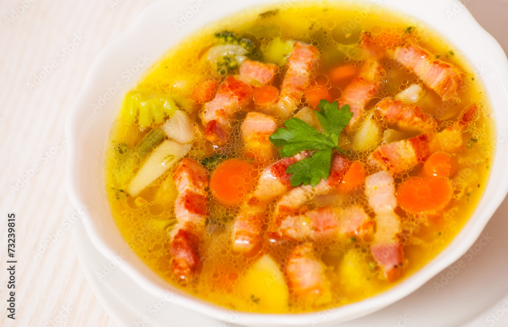 Fresh vegetable soup with meat