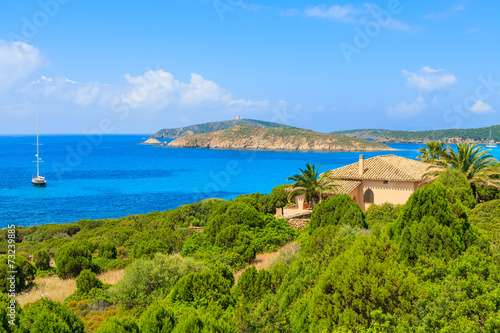 Beautiful bay with sandy Teulada lagoon beach, Sardinia island