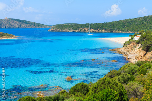 Beautiful bay with sandy Teulada lagoon beach  Sardinia island