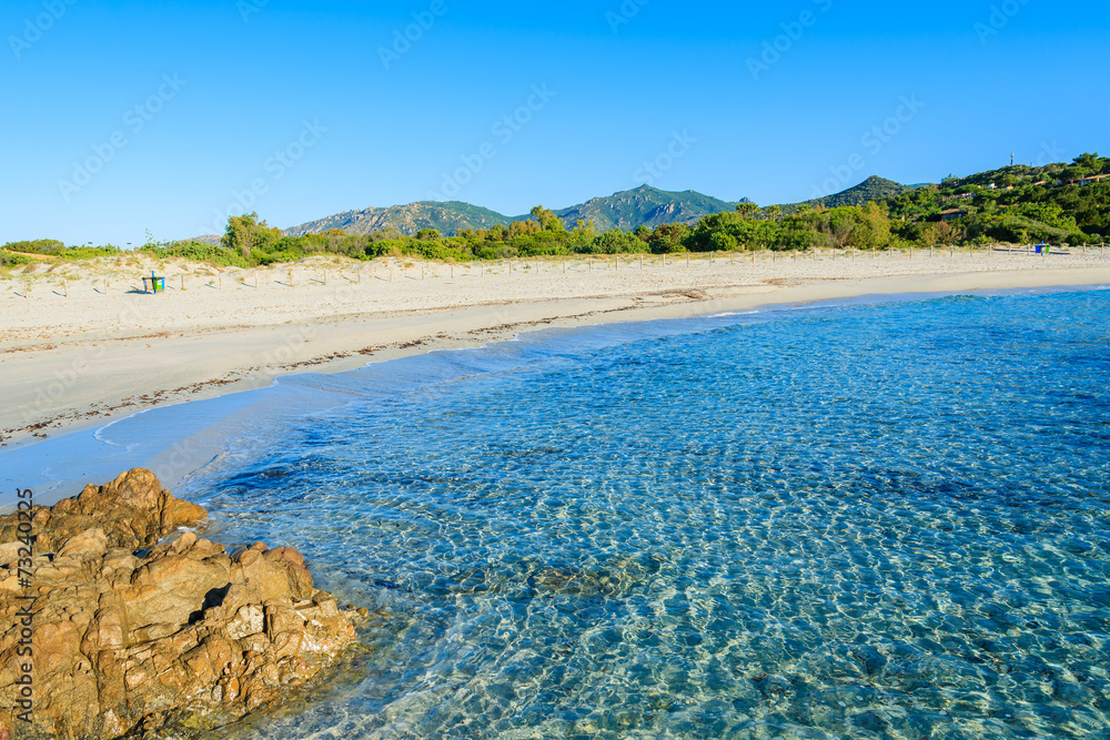 Azure sea water of Porto Giunco beach, Sardinia island, Italy