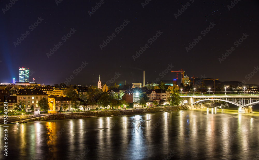 Night view of Basel over Rhine - Switzerland