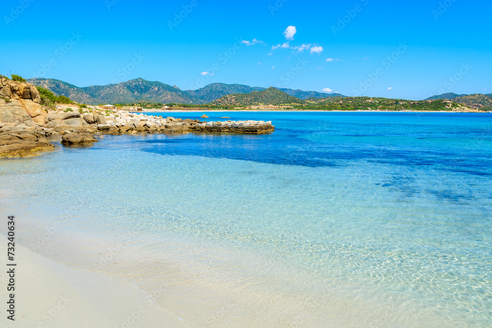 Fototapeta premium Turquoise sea water on Villasimius beach, Sardinia island, Italy