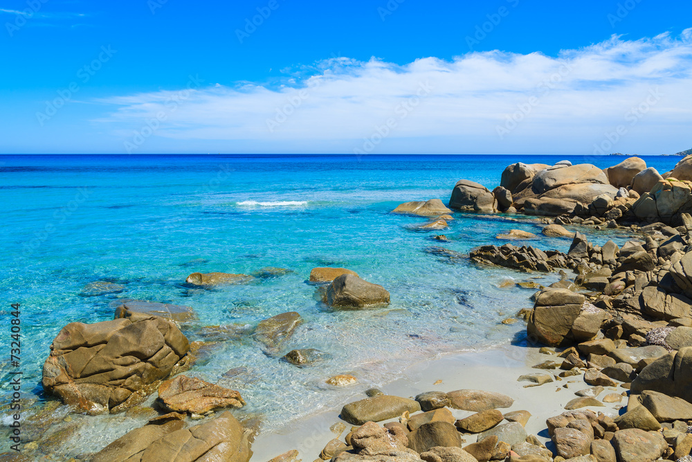 Turquoise sea water on Villasimius beach, Sardinia island