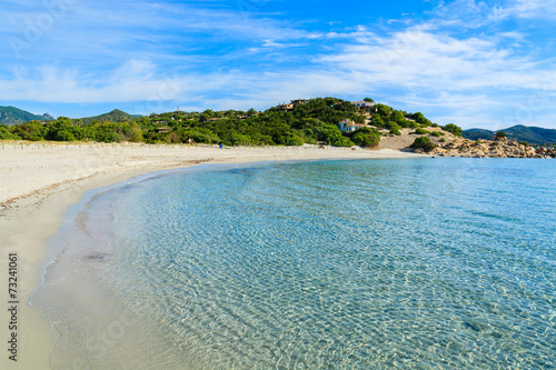 Fototapeta Naklejka Na Ścianę i Meble -  Beautiful beach and azure sea water, Porto Giunco bay, Sardinia