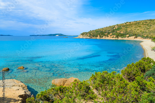 View of Punta Molentis beach with turquoise sea, Sardinia island