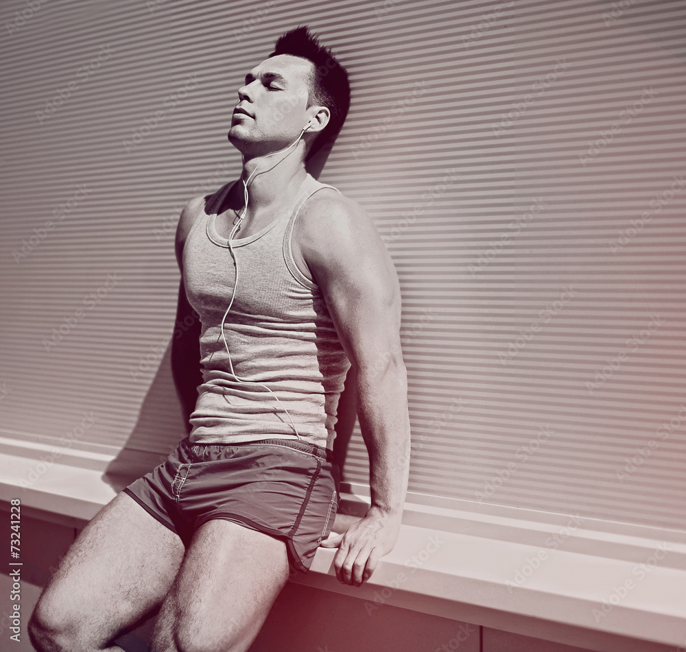 Obraz premium Relax, sport, fitness, workout and people concept - handsome man