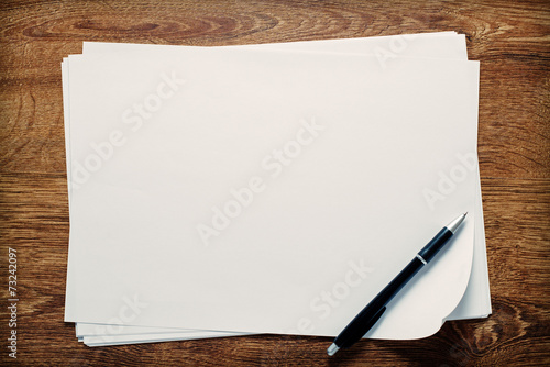 Ballpoint pen lying on sheets of paper