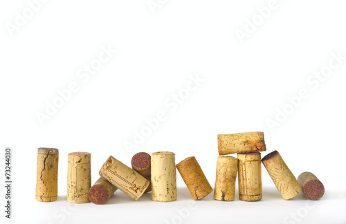 wine corks on white background, free copy space