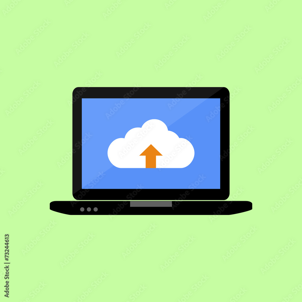 Flat style laptop with cloud uploading Flat style laptop with cloud uploading