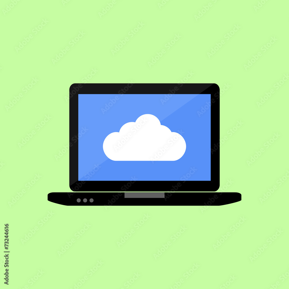 Flat style laptop with cloud