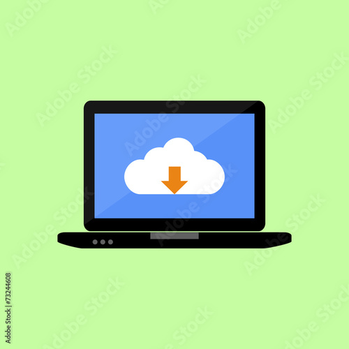 Flat style laptop with cloud downloading