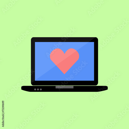 Flat style laptop with red heart
