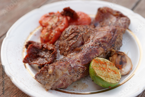 Striploin steak grilled with vegetables