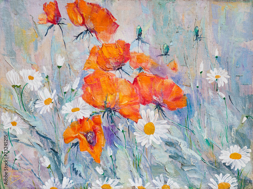 oil painting, flowers, poppies