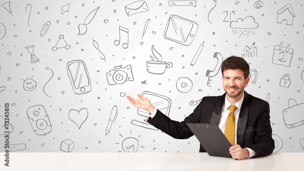 Businessman with social media symbols Businessman with social media symbols