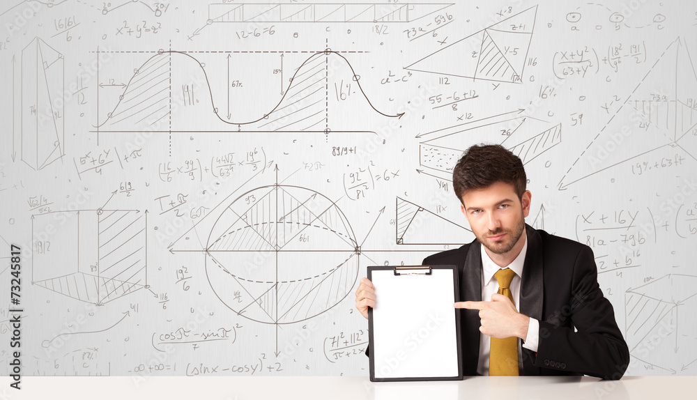 Businessman with business calculations background Businessman with business calculations background