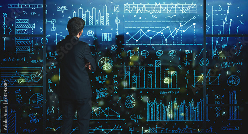 Drawing businessman with statistics background