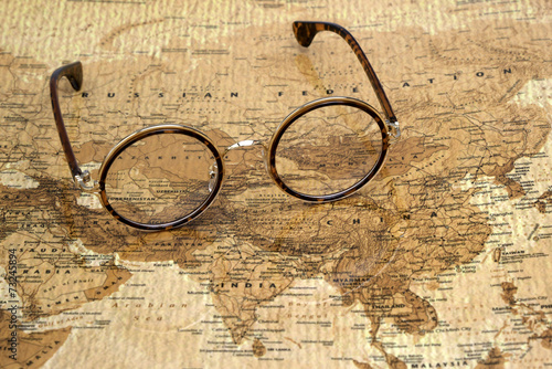 Glasses on a map of a world - Russia