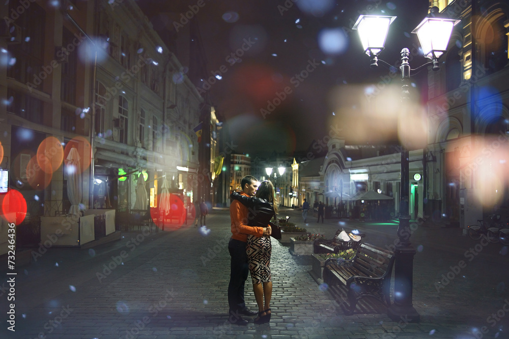 Evening city dark lovers bench Evening city dark lovers bench