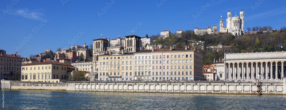 Panoramic view of Lyon with Saone river
