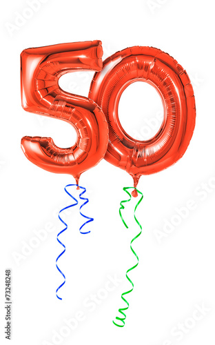 Obraz na płótnie Rote Luftballons mit Geschenkband - Nummer 50