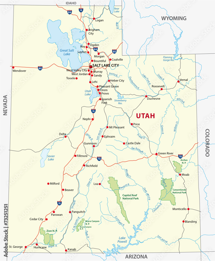 utah road and national park map