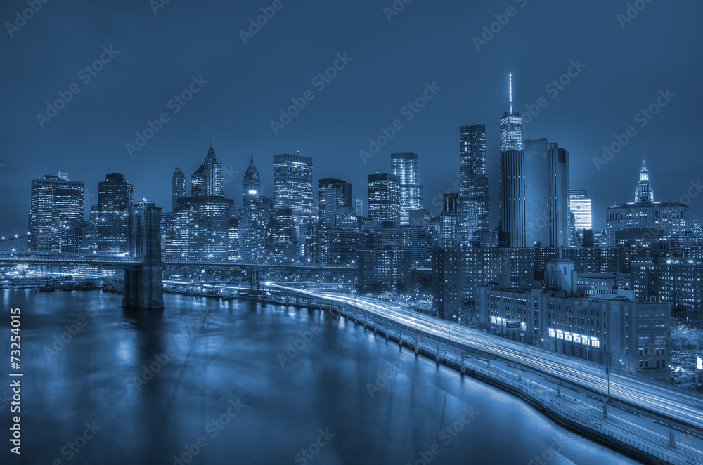 Fototapeta premium Manhattan and Brooklyn bridge night view