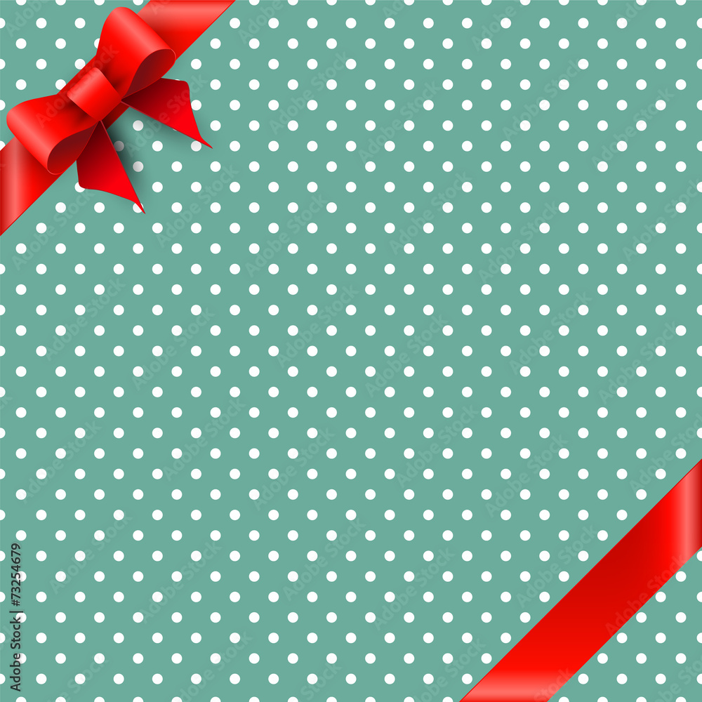 Bow and ribbon on green polka dot background Bow and ribbon on green polka dot background