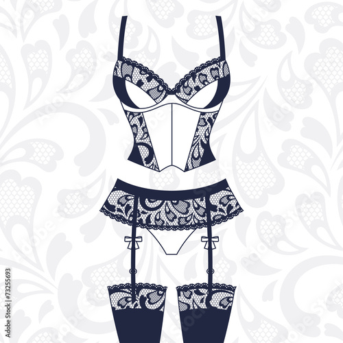 Fashion female lingerie with vintage lace ornament.