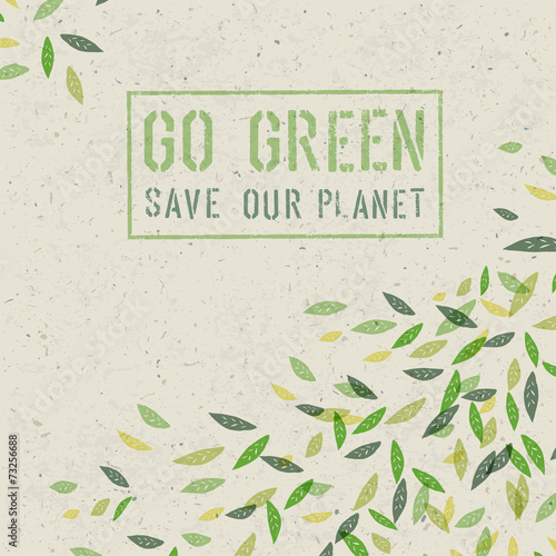 Go Green concept on recycled paper texture. Vector