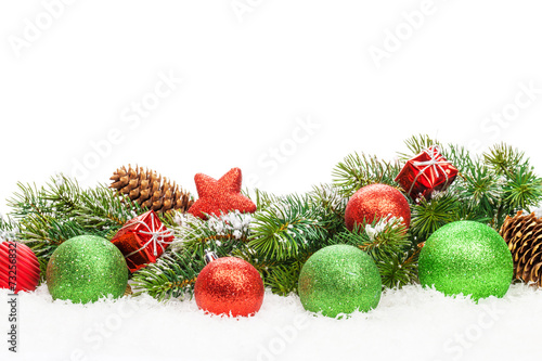 Christmas decor and snow fir tree