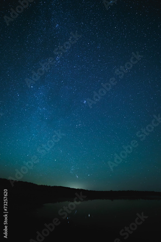 Smooth surface of the lake on a background the starry sky