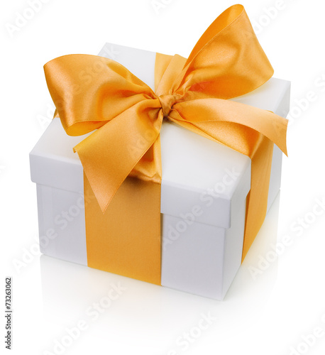 gift box with yellow bow isolated on the white background
