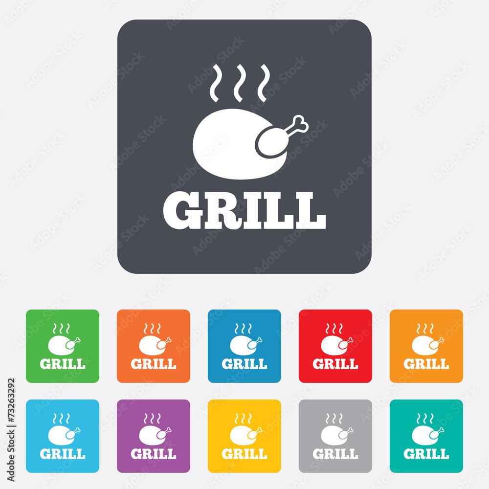 Chicken grill sign icon. Hen bird meat symbol. Chicken grill sign icon. Hen bird meat symbol.