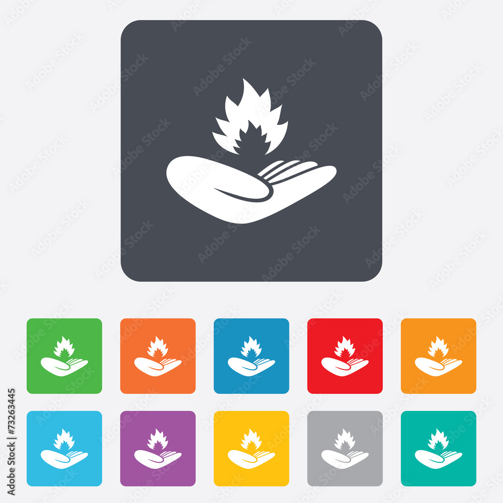 Insurance against fire. Hand holds fire flame. Insurance against fire. Hand holds fire flame.
