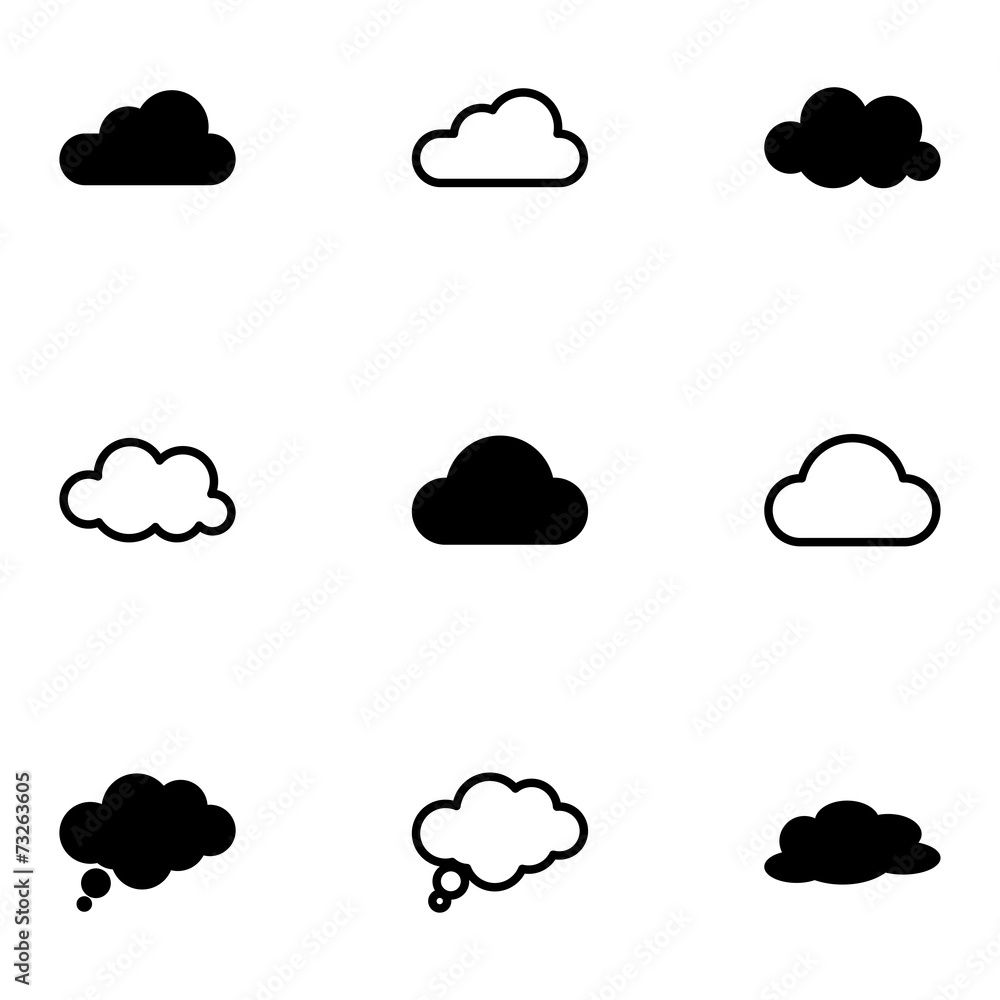 Vector black clouds icons set Vector black clouds icons set