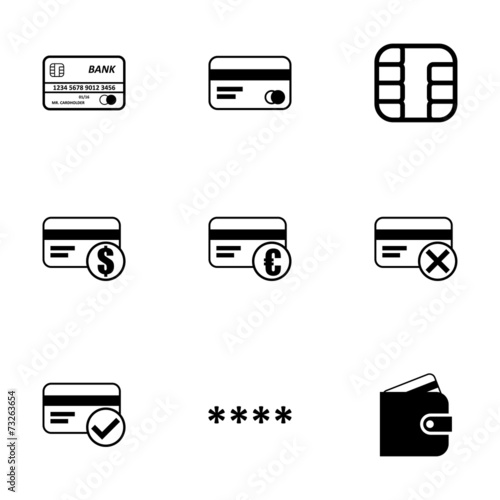Vector black credit card eyes icons set