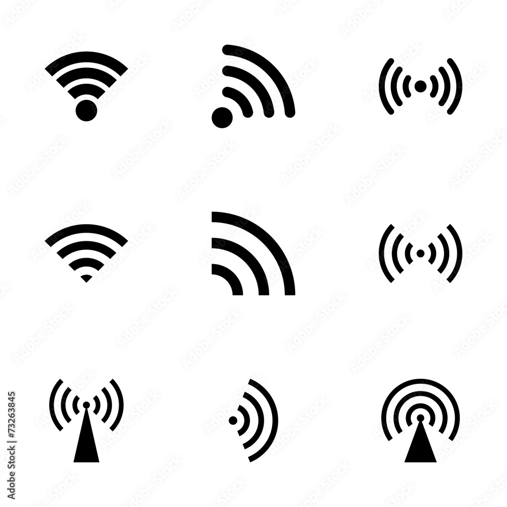 Vector black wireless icon set Vector black wireless icon set