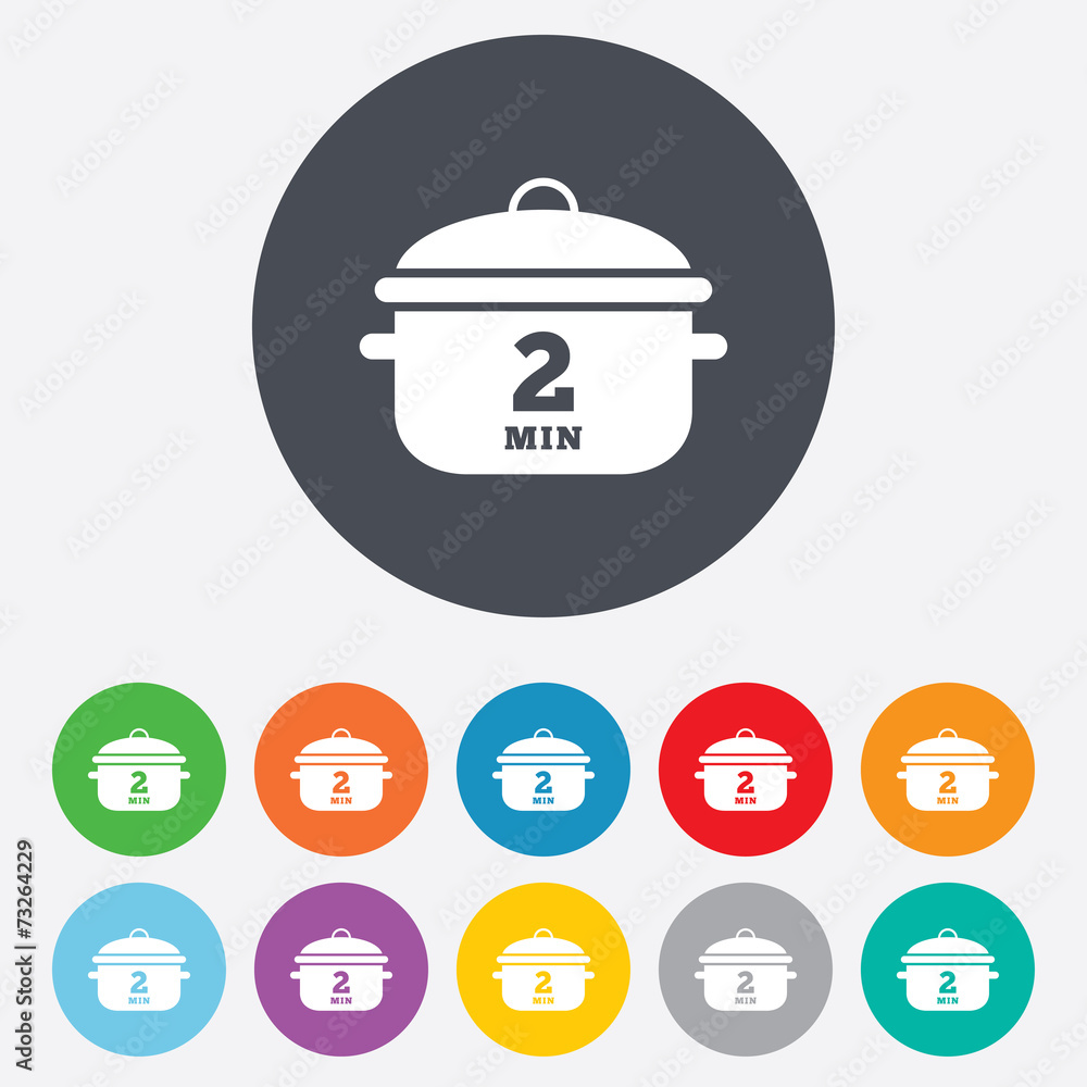 Boil 2 minutes. Cooking pan sign icon. Stew food Boil 2 minutes. Cooking pan sign icon. Stew food