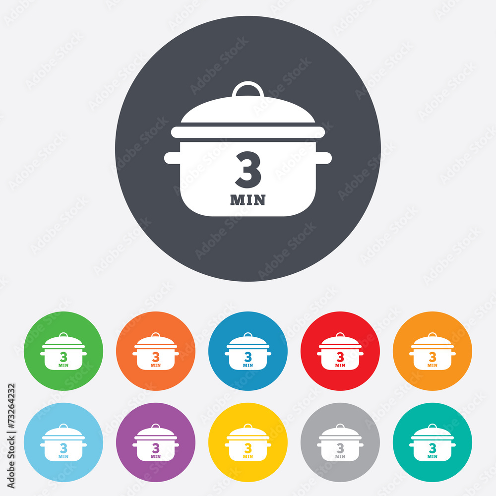Boil 3 minutes. Cooking pan sign icon. Stew food