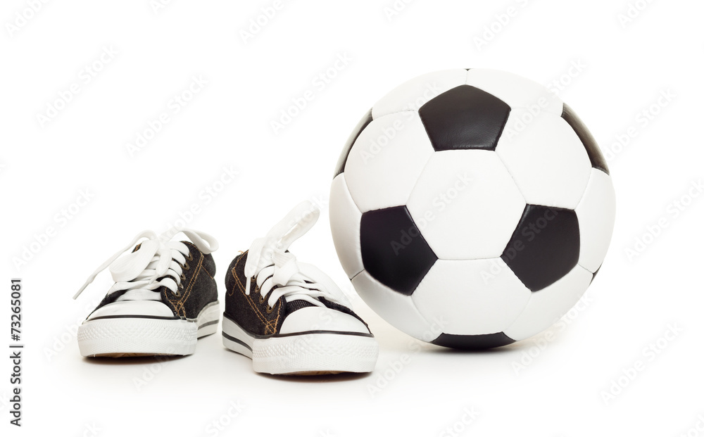 soccer ball and sport shoes on white soccer ball and sport shoes on white