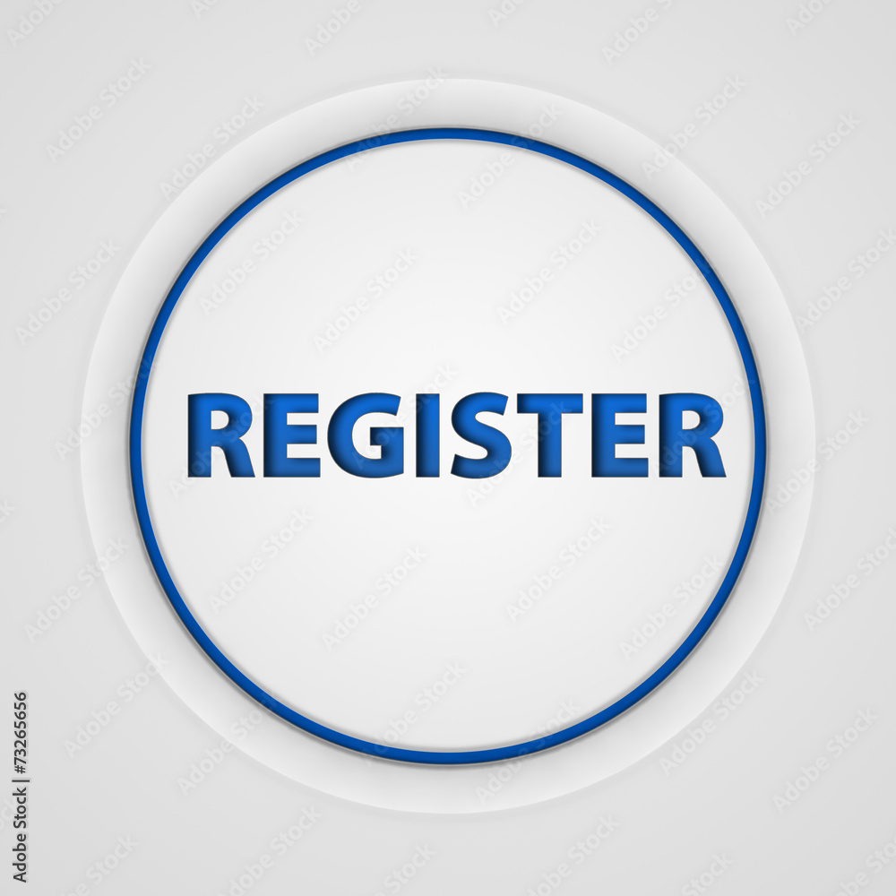 register circular button on white background register circular button on white background