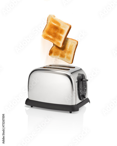 Roasted bread pops out from toaster.